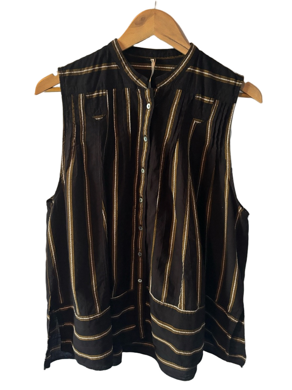 Free People Sleeveless Striped Button-Front A-Line Cotton Top S Bohemian Casual
